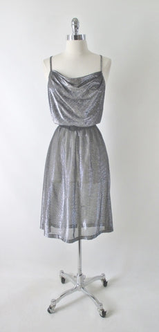 Vintage 70s Shimmering Silver Disco Goddess Dress M