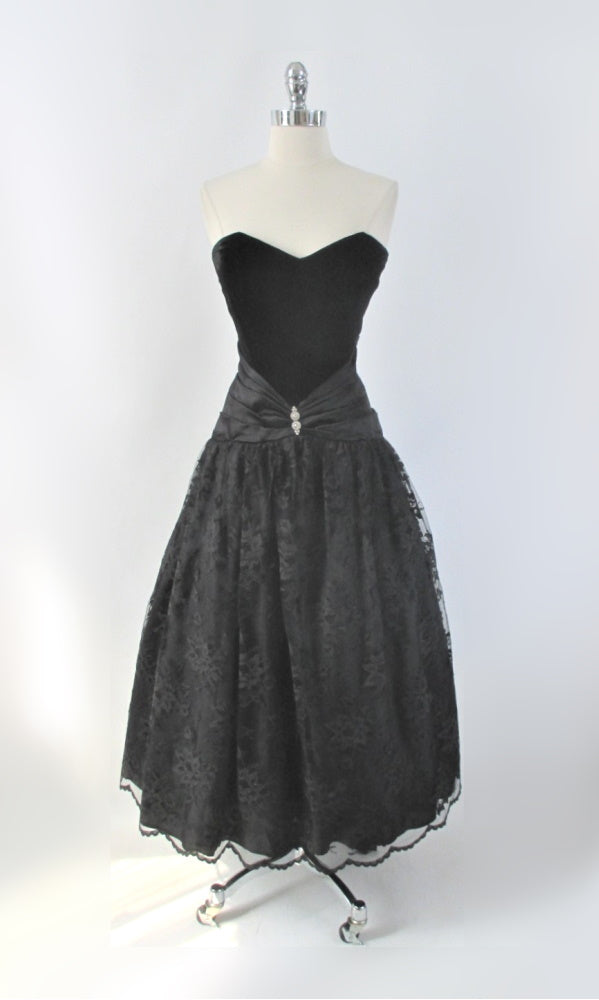 Vintage 80s Scott Mc Clintock Strapless Black Party Dress S