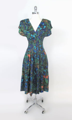Vintage 80s / 50s Style Floral Full Skirt Day Dress XS