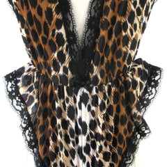 Vintage 80's High French Cut Black Lace Leopard Teddy S NOS