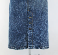 Vintage 90's Acid / leather washed tea length denim blue jean skirt M - Bombshell Bettys Vintage buttons