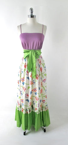 Vintage 80's Tori Richard Bright Hawaiian Floral Maxi Sundress Dress S