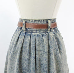vintage 80s acid wash denim jean western country prairie full skirt matching belt large bombshell bettys vintage waistband