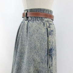 vintage 80s acid wash denim jean western country prairie full skirt matching belt large bombshell bettys vintage pocket
