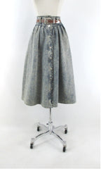 vintage 80s acid wash denim jean western country prairie full skirt matching belt large bombshell bettys vintage gallery