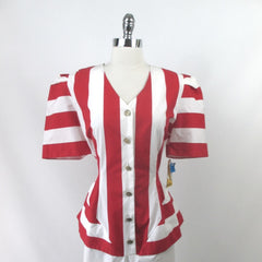 Vintage 80s Red White Stripe Peplum Dress XL 1X • New With Tags •