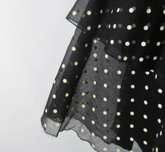 Vintage 80s Black White Polka Dot Tiered Party Dress S