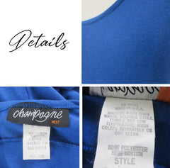 vintage 80s 50 inspired blue big black polka dot  swing skirt jersey day dress bombshell bettys vintage details