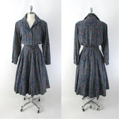 Vintage 80s Full Swing Skirt Tea Length Day Dress Plus 1X 18