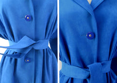 vintage 80s blue ultra suede trench coat jacket medium waist