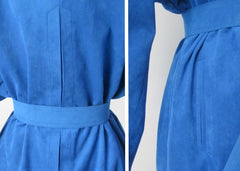 vintage 80s blue ultra suede trench coat jacket medium details