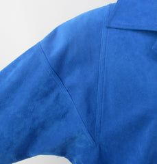 vintage 80s blue ultra suede trench coat jacket medium shoulder