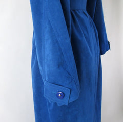 vintage 80s blue ultra suede trench coat jacket medium sleeve