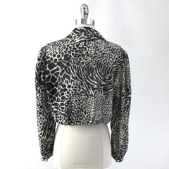 Vintage 80s Black & White Leather Leopard Blouse M