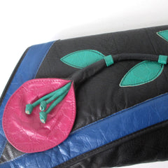 Vintage 80s Leather 3D Flower Handbag / Cross Body / Clutch Bag