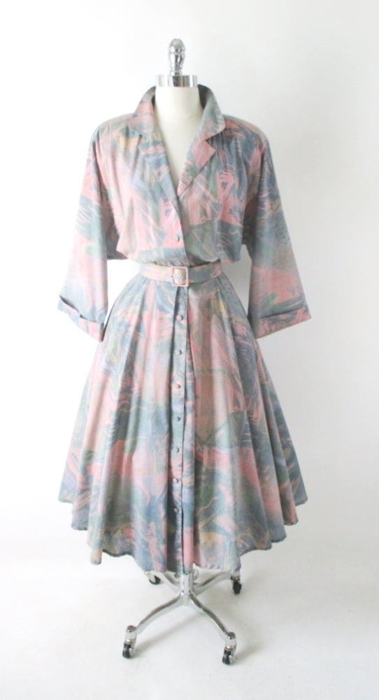 Vintage 80s Pastel Colorsplash Shirtwaist Day Dress XXL Plus - Bombshell Bettys Vintage