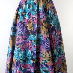 Vintage 80s Tropical Floral Full Skirt Day Dress M