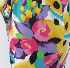 vintage 90s glam bright floral flower sheath sarong dress  LA Chic USA bombshell bettys vintage print