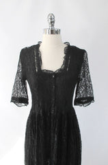 Vintage 90s Black Lace Grunge Tea Dress M