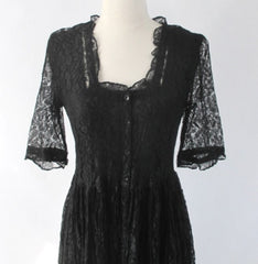 Vintage 90s Black Lace Grunge Tea Dress M