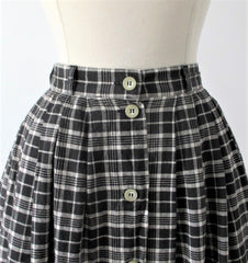 Vintage 90s Liz & Co Black White Plaid Tea Skirt S