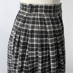 Vintage 90s Liz & Co Black White Plaid Tea Skirt S