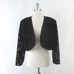 Vintage 90s Black Flocked Velvet Party Dress Matching Bolero Jacket Plus 2XL