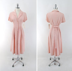vintage 90s peach gingham laura ellen Ashley country garden casual grunge tea dress bombshell bettys vintage full
