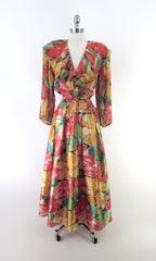 Vintage 80s Diane Freis Floral Georgette Maxi Dress M