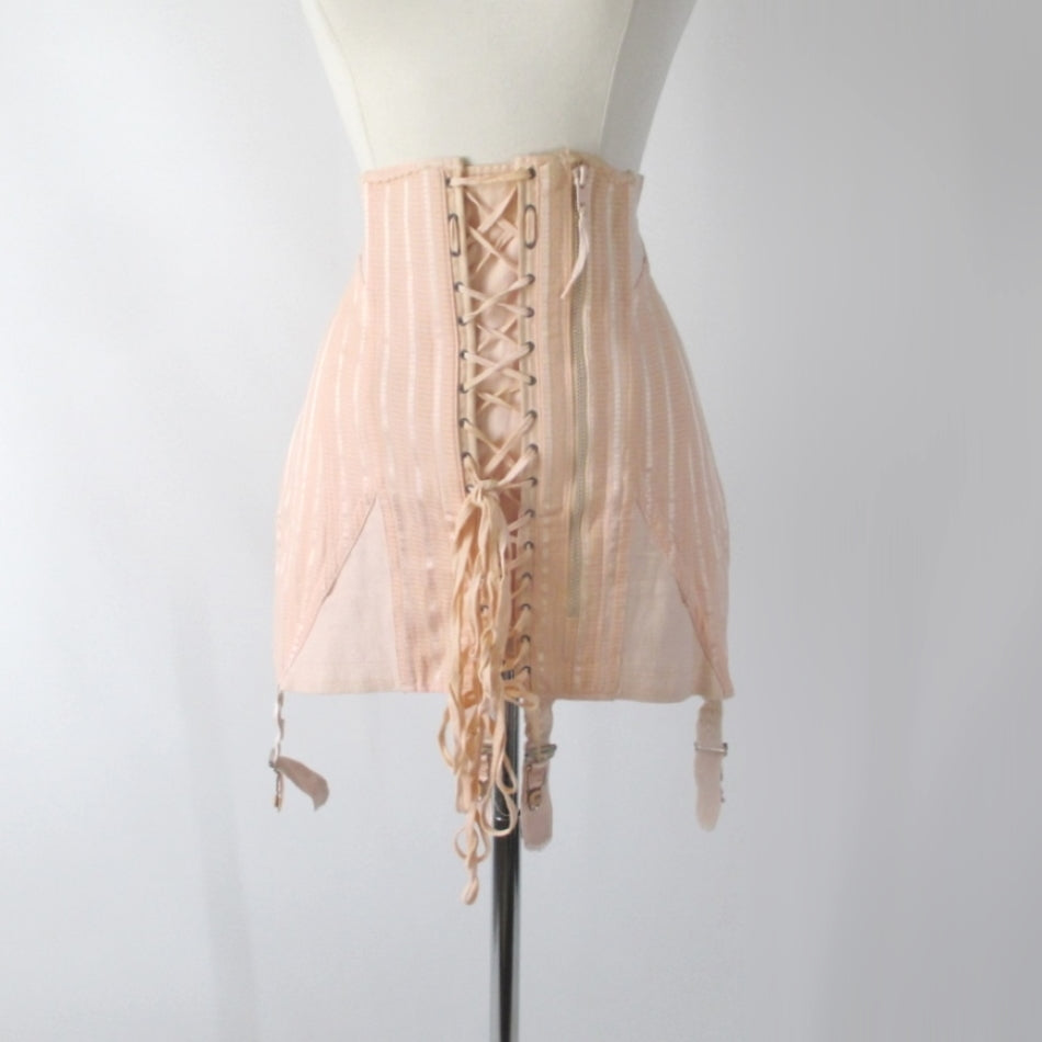 Vintage 1940s Open Bottom Girdle Corset by Merit Foundations, Lace Up,  Light Pink Jacquard Print Hook & Eye, Size 29, Rare Unusual Find -   Canada