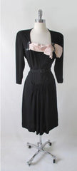 Vintage 40's Black Beaded & Peach Satin Bow Party Dress M - Bombshell Bettys Vintage