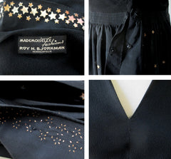 Vintage 40's Roy H Bjorkman Gold & Silver Stars Peplum Victory Dress M - Bombshell Bettys Vintage