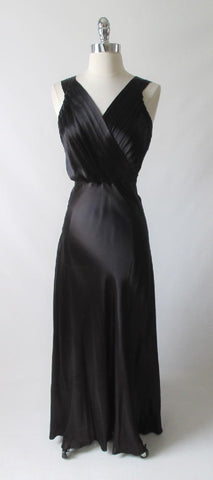 Vintage 40's Black Duchess Satin Evening Gown M