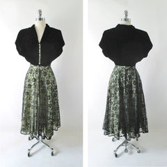 Vintage 40's Black & Apple Green Lace Evening Dress L - Bombshell Bettys Vintage