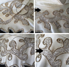 Vintage 40's Beaded White Satin Collar Black Rayon Dress L - Bombshell Bettys Vintage