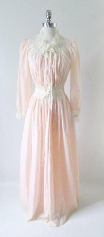 Vintage 40's 50's Peach & Lace Peignoir Robe Night Gown Set XS / S