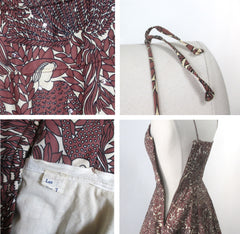 Vintage 50s Novelty Print Fit & Flare Dress Matching Wrap / Shawl XS / XXS