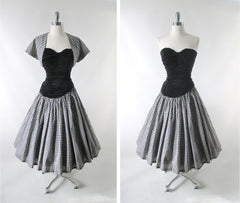 Vintage 50s Strapless Gingham Dress & Matching Bolero Set M - Bombshell Bettys Vintage