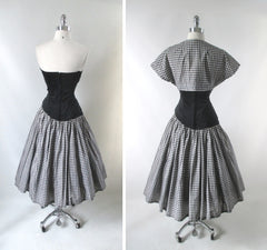 Vintage 50s Strapless Gingham Dress & Matching Bolero Set M - Bombshell Bettys Vintage