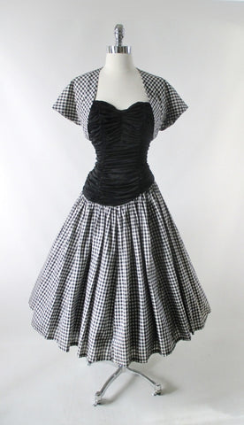 Vintage 50s Strapless Gingham Dress & Matching Bolero Set M