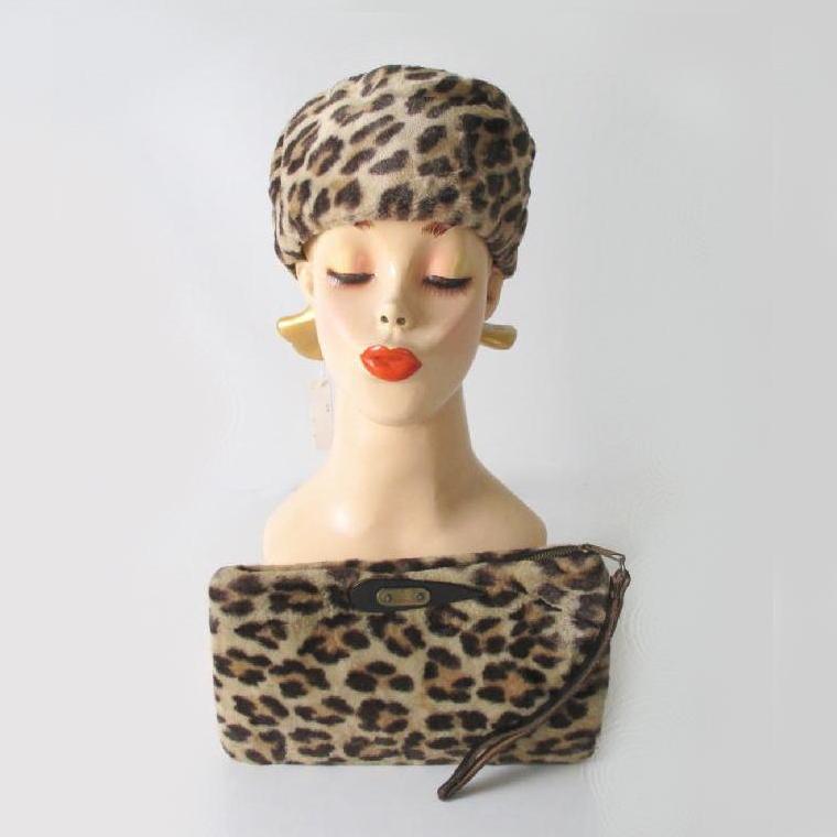 Vintage 50's 60's Leopard Pillbox Hat & Matching Handbag Clutch Purse Set New / Old Stock - Bombshell Bettys Vintage