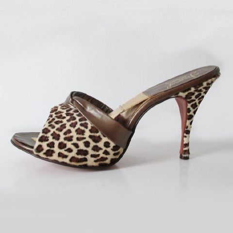 Vintage 50's 60's Leopard Springolator Bombshell Heels Shoes 8.5 M