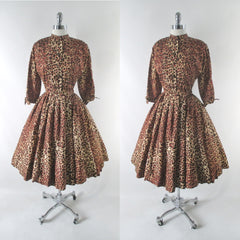 Vintage 50s Leopard Print Full Skirt Party Dress S - Bombshell Bettys Vintage