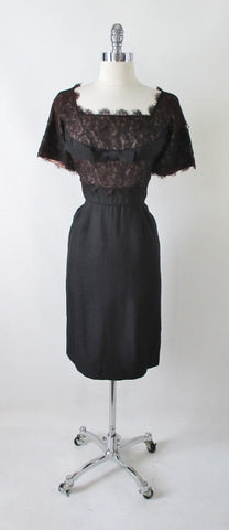 Vintage 50's H. Liebes Black Lace Evening Cocktail Party Sheath Dress M