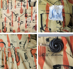 Vintage 50's Swirl Wrap Dress Kitchenware Novelty Print M - Bombshell Bettys Vintage