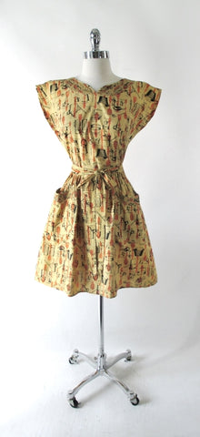 Vintage 50's Swirl Wrap Dress Kitchenware Novelty Print M