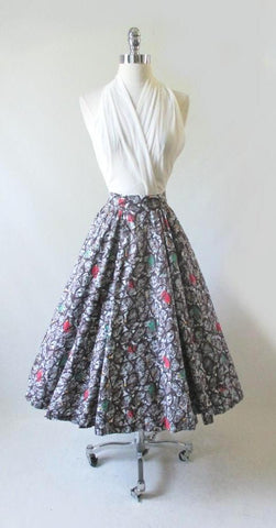 Vintage 50's Abstract Yellow Aqua Red Full Circle Skirt S