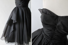 • Vintage 50's Black Organdy Strapless Petal Bust Party Dress - Bombshell Bettys Vintage