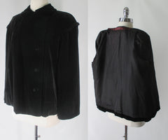Vintage 50's Black Velvet Cropped Swing Jacket / Coat L - Bombshell Bettys Vintage