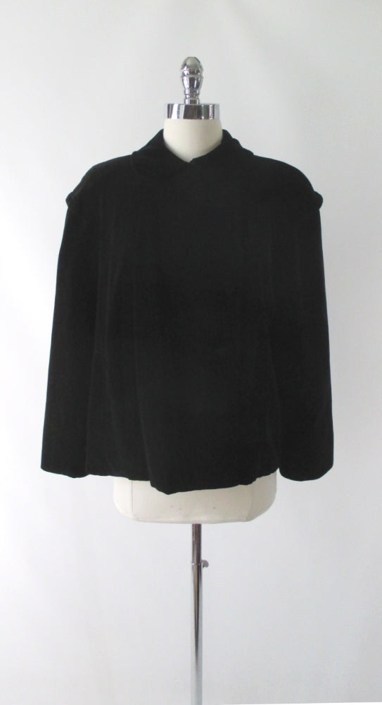 Vintage 50's Black Velvet Cropped Swing Jacket / Coat L - Bombshell Bettys Vintage
